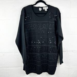 Vintage Alfred Dunner‎ Black Wool Blend Beaded Tunic, Size 1x